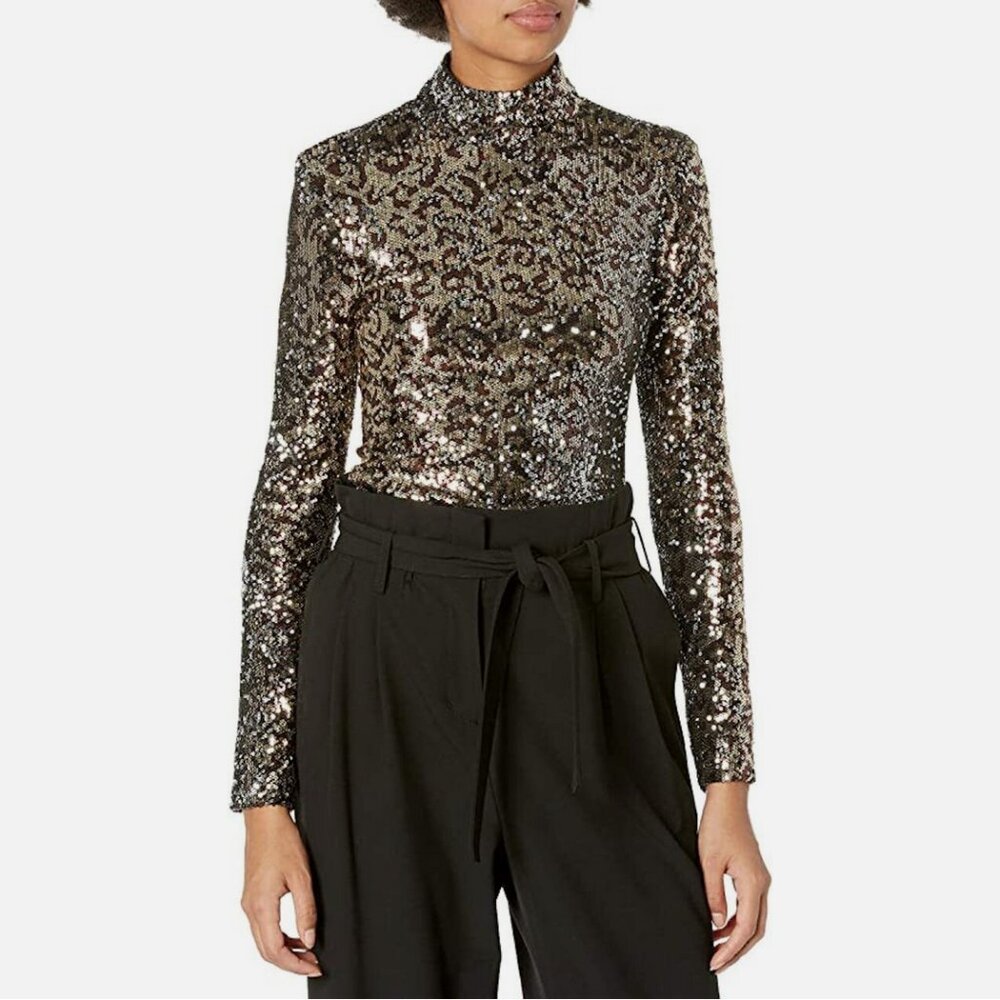 Milly Sequined Leopard Print Long Sleeve Top